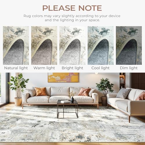 8x10 Area Rugs for Living Room, Washable Abstract Rug, Brown/Grey