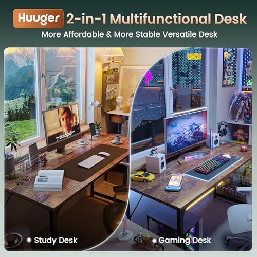 Huuger Computer Desk, 55 Inch Home Office Desk, Gaming Writing Work from Home...