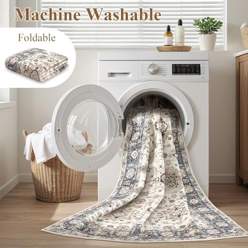 10x14 Washable Area Rug for Living Room, Vintage Pattern