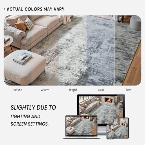 Beraliy Washable 5x7 Abstract Area Rugs for Living Room Bedroom, Grey