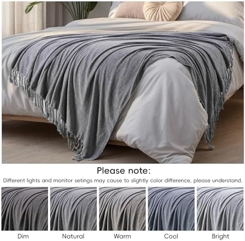 BATTILO HOME Light Gray Chenille Throw Blanket for Couch, Soft Cozy Textured ...
