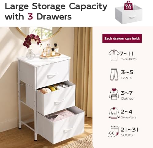 WLIVE Small Dresser Nightstand for Bedroom, 3 Drawers, White