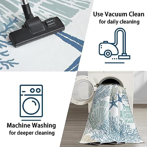 Tritard 6x9 Coastal Rug for Living Room, Machine Washable Bedroom Rug, Blue