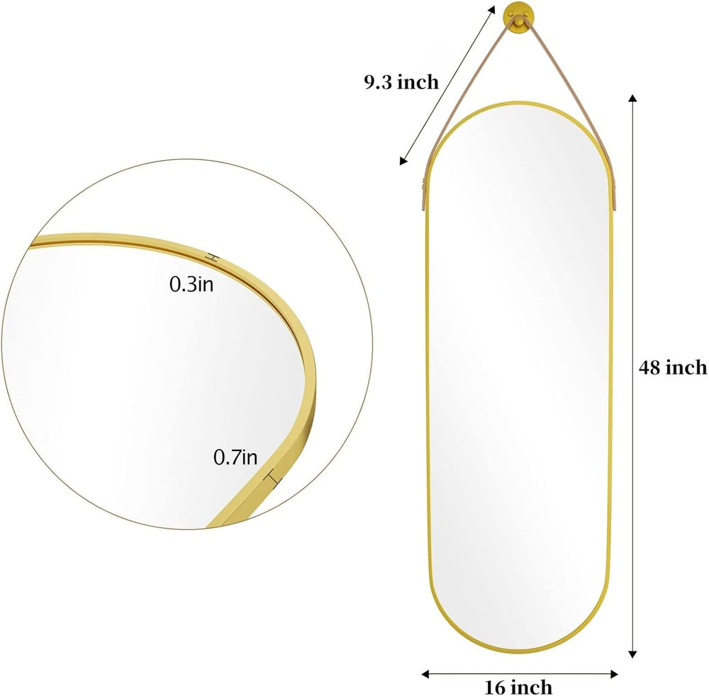 Dewfig 48"x16" Full Length Mirror, Oval Wall Mirror, Leather Strap,...