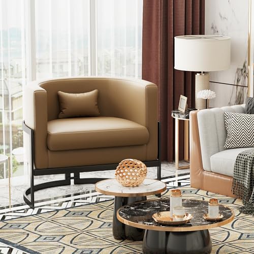 Alunaune Upholstered Modern Living Room Chairs Barrel Accent Chair, Faux Leat...