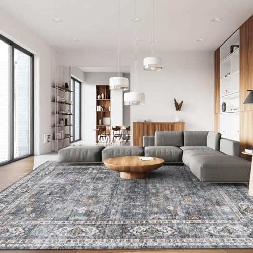 Rugcomf Large Living Room Rug 8x10 Washable Non Slip Vintage, Grey