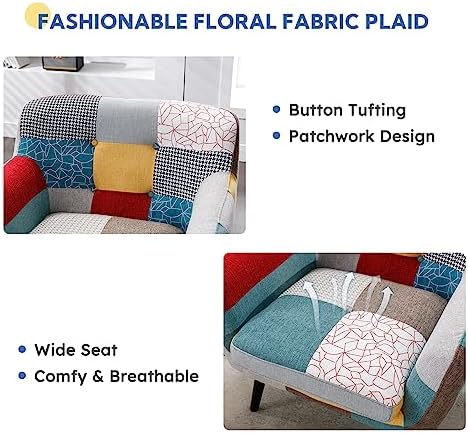 Bonzy Home Modern Oversized Accent Chair for Living Room, Colorful Boho Linen...