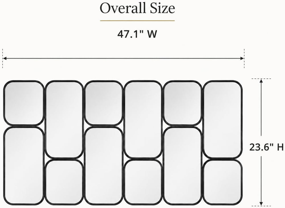 Large Decorative Wall Mirror, 47.2 x 23.6 Inch Black Metal 12-Piece Rounded R...