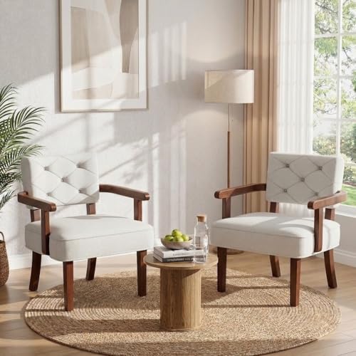 Modern Accent Chair for Bedroom, Mid-Century Arm Chairs with Wood Arms
