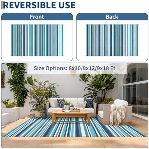 GAOMON 8x10 Large Outdoor Rug Waterproof for Patio Plastic Straw Rug Geometri...