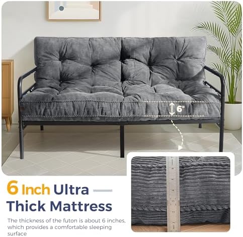 MAXYOYO 6" Futon Mattress Full Size, Tufted Futon Bed (Frame Not Included)