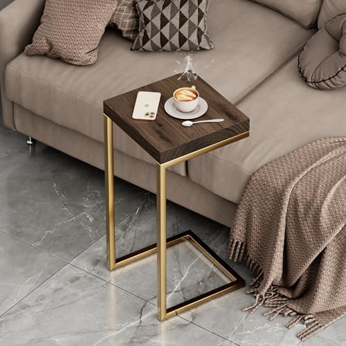 Urbandi C Shape Rustic Side Table for Living Room Couch Tray, Nightstand for ...