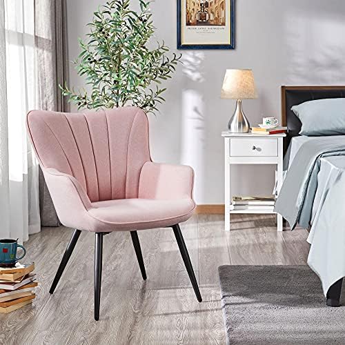 Yaheetech Accent Chair, Upholstered Armchair with Metal Legs, Pink