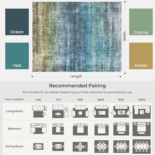 8x10 Teal and Sage Green Abstract Area Rug Living Room Boho Ombre Washable