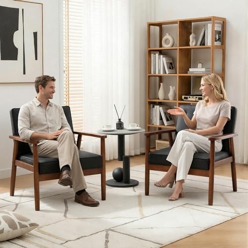 Waiting Room Accent Chairs Set of 2, Black Leather ArmChairs, Office Guest
