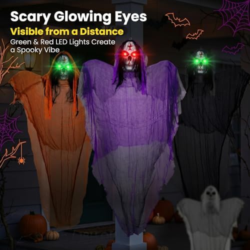 3 Packs Halloween Decorations Outdoor - BCLGSHINE Lighted Giant Hanging Skele...