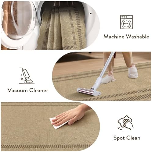 LIVEBOX Scalloped Washable 5x7 Outdoor Rug, Easy Jute Tan Rugs for Living Roo...