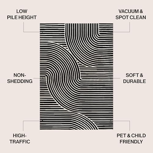 JONATHAN Y Hallie High-Low Curve Black/White 5x8 Indoor Area Rug, Minimalist ...