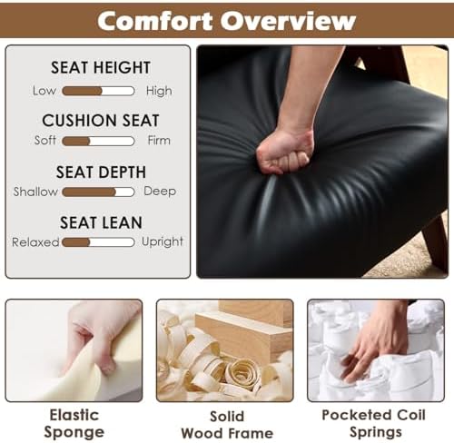 STHOUYN Leather Accent Chairs, Living Room Chair with Wooden Legs (Black)