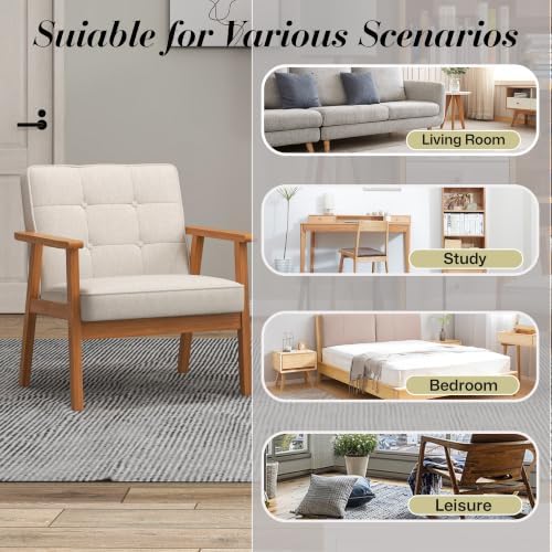 KCC Mid-Century Modern Linen Fabric Accent Chair for Living Room,Beige