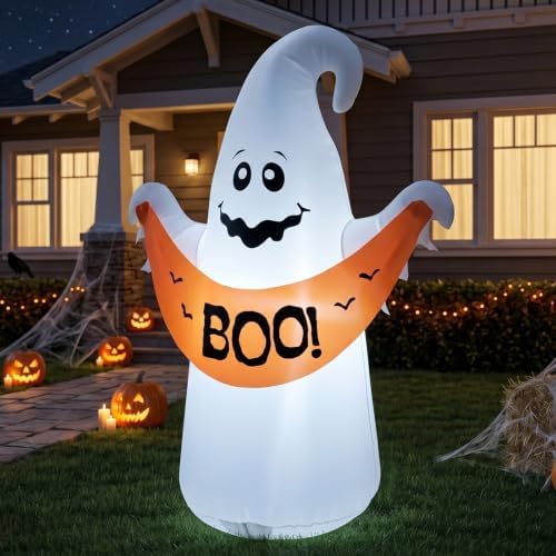 4FT Halloween Inflatable Ghost with Boo Banner,Bulit-in LEDs