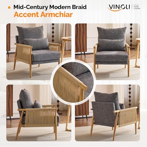 VINGLI Boho Braid Accent Armchairs Set of 2,Mid-Century Modern Chiars with So...