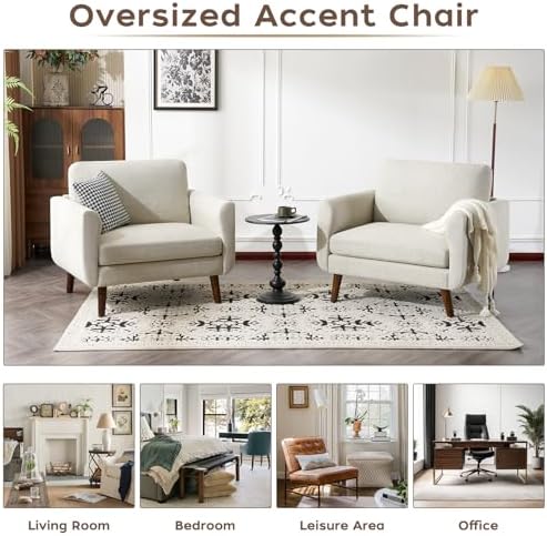 ELUCHANG Accent Chair Set of 1, Oversized Mid Century Modern Arm Chair, Soft ...
