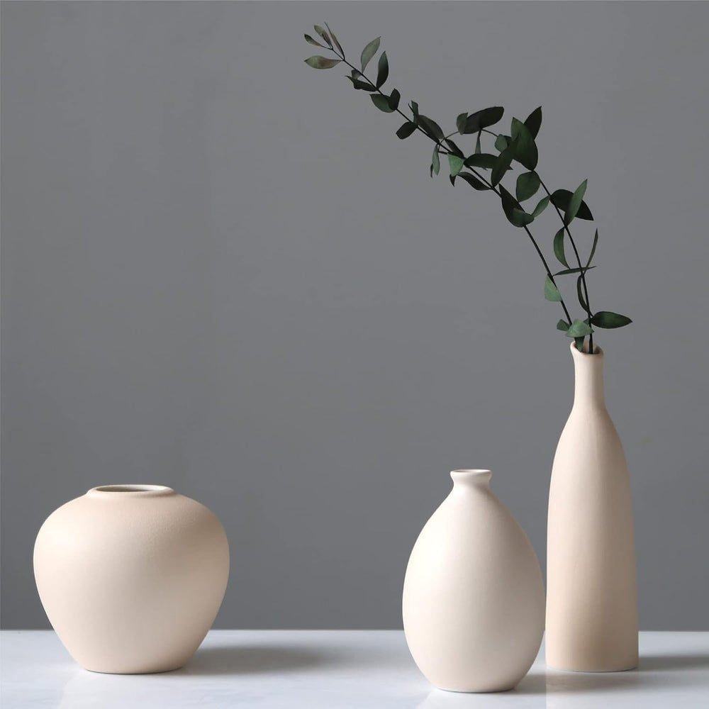 Ceramic Vase Set of 3, Minimalist Flower Vase for Rustic, Modern Farmhouse, L...