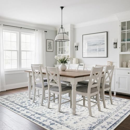 8x10 Washable Area Rugs for Living Room,Bedroom,Dining Room- Blue White