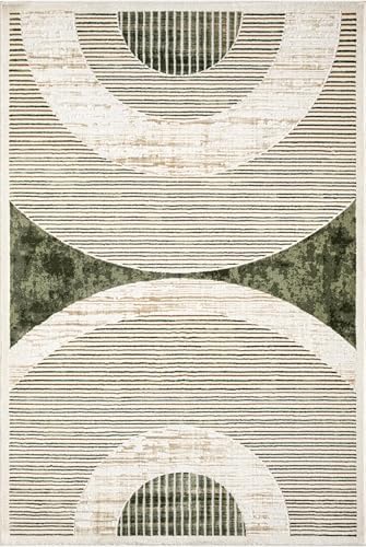 Abani Mid-Century Green Arch Washable Area Rug – 6' x 9' – Modern Geo...