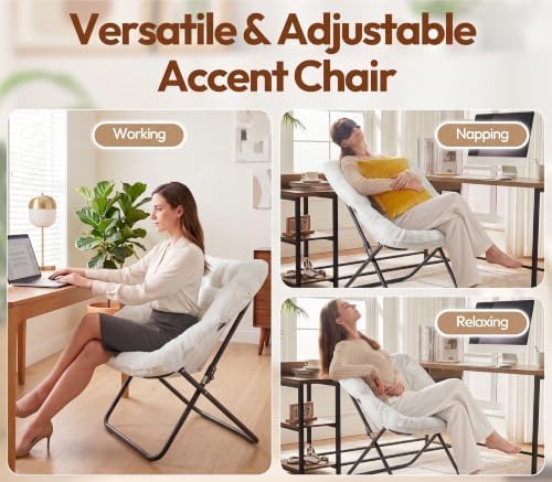 Comfy Saucer Chair Folding Reading Lounge Chair Living Room Chairs, White