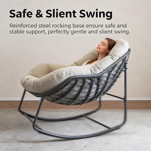 YDcosyfy Oversized Outdoor Papasan Rocking Chair with Soft Cushion, Comfy Pat...