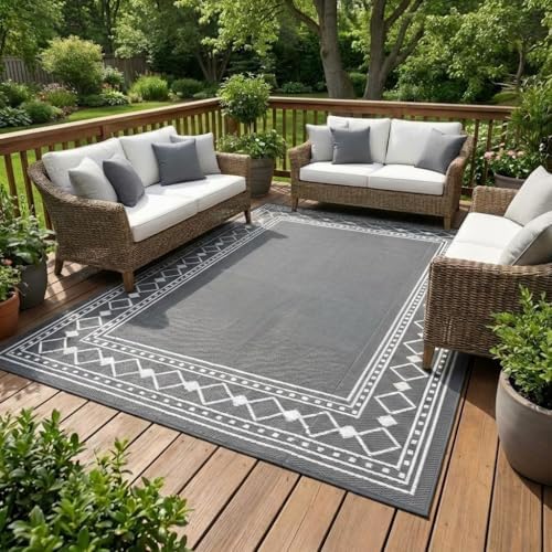 GarveeHome Outdoor Rug 8x10 Waterproof Patio Rugs Modern Bordered Reversible ...
