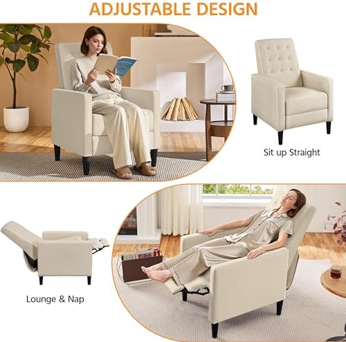 Yaheetech Fabric Recliner Chair Tufted Upholstered Single Sofa Beige