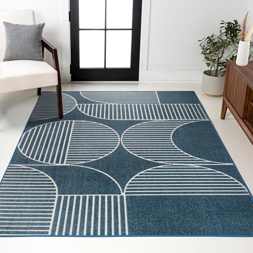 JONATHAN Y Nordby High-Low Arch Striped Navy/Cream Indoor/Outdoor Area Rug, 8...