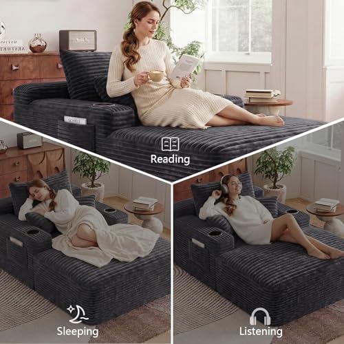 65" Oversized Chaise Lounge Chair Indoor, Boneless Chaise Lounge Chair w...