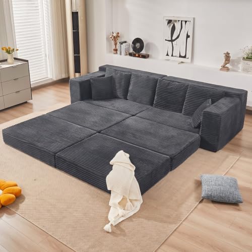 106'' Convertible Futon Sofa Bed, Boneless Couch for Living Room, Grey