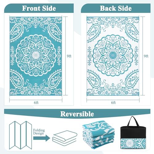 Pauwer Reversible Outdoor Rug, 6'x9', Waterproof Polypropylene Patio ...