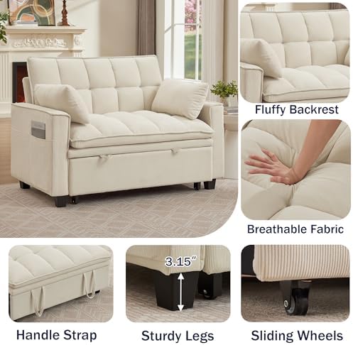 Sleeper Sofa with Pull Out Couch Bed, 48" Convertible Pull-Out Sofa Bed ...