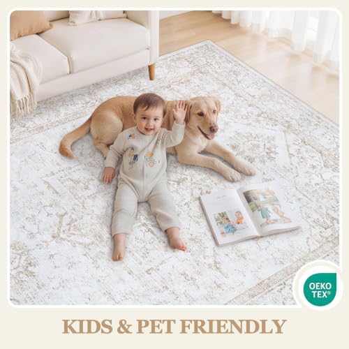 8x10 Area Rugs for Living Room Washable Non-Slip Rug Beige
