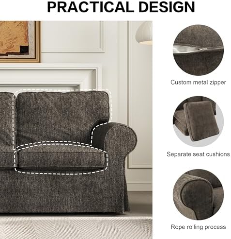 MASWOND Sofa Cover for IKEA Ektorp 3 Seat Couch Cover, Dark Brown, 7pcs