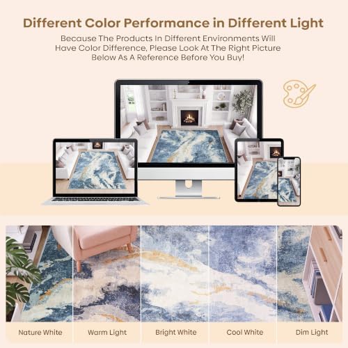 LIVELYGLOW 5x7 Washable Area Rug for Living Room, Non-Slip Carpet