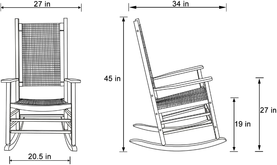 Shine Company Hampton Porch Rocker, High Back Wood Rocking Chair, Rattan Back...