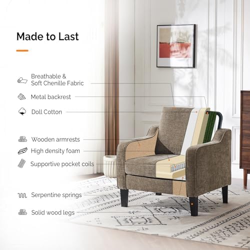 VINGLI Accent Chairs Set of 2, Chenille Upholstered Armchair Living Room