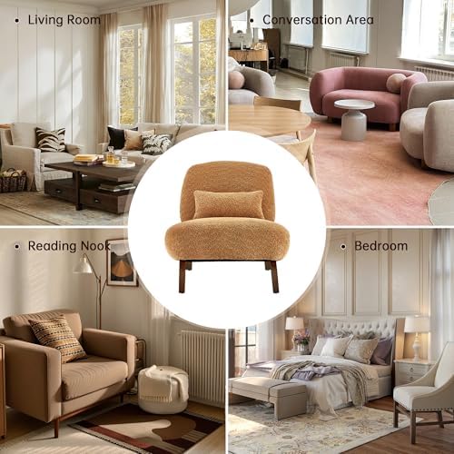 Morden Fort Boucle Chair,Upholstered Accent Chair&Wood Leg,Toffee Orange
