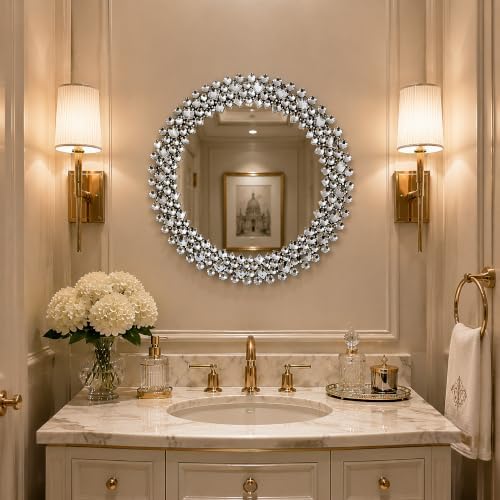 SHYFOY 18" Round Mirrors for Wall Decor, Crystal Decorative Mirrors