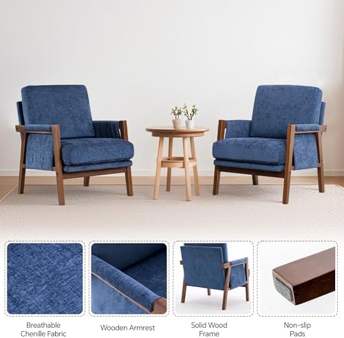 Mid Century Modern Accent Chair with Wood Frame, Upholstered Living Room Chai...