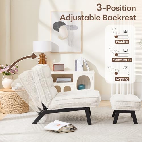 ANJ 3-Position Adjustable Accent Floor Chair with Ottoman, Ergonomic Stable L...