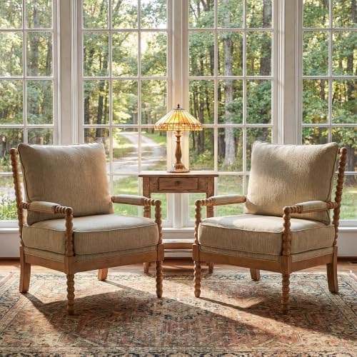 Morden Fort Spindle Accent Chair Set of 2 with Solid Wood Frame, French Style...