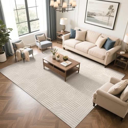 SHACOS Soft Cozy Fluffy Arch Pattern High-Low Pile Area Rugs 8'x10' L...